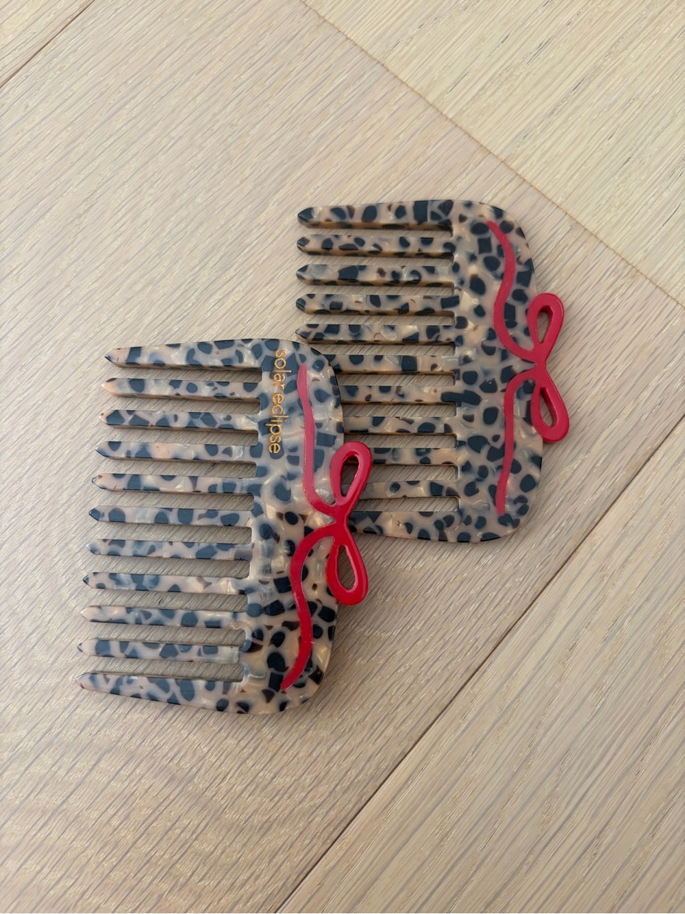 Leopard Print Hair Picks with Red Bow Detail